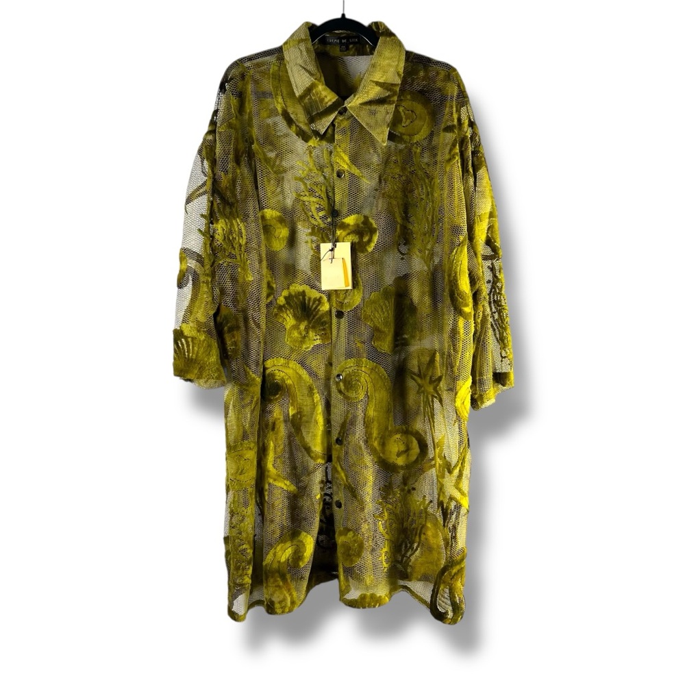 Creme de Silk Sz 4X Mesh‎ Button Up Nautical Theme Art to Wear Oversized Shirt